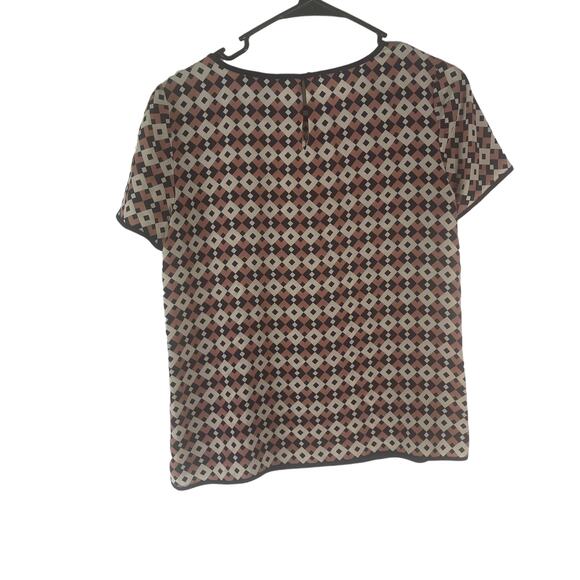 J. Crew Women's Size 2 XS Tipped 100% Silk Diamond Tile Blouse - Picture 4 of 8